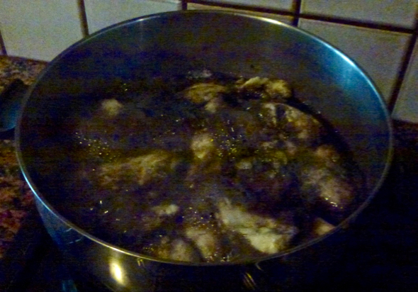 During cooking, the white flesh turns black.